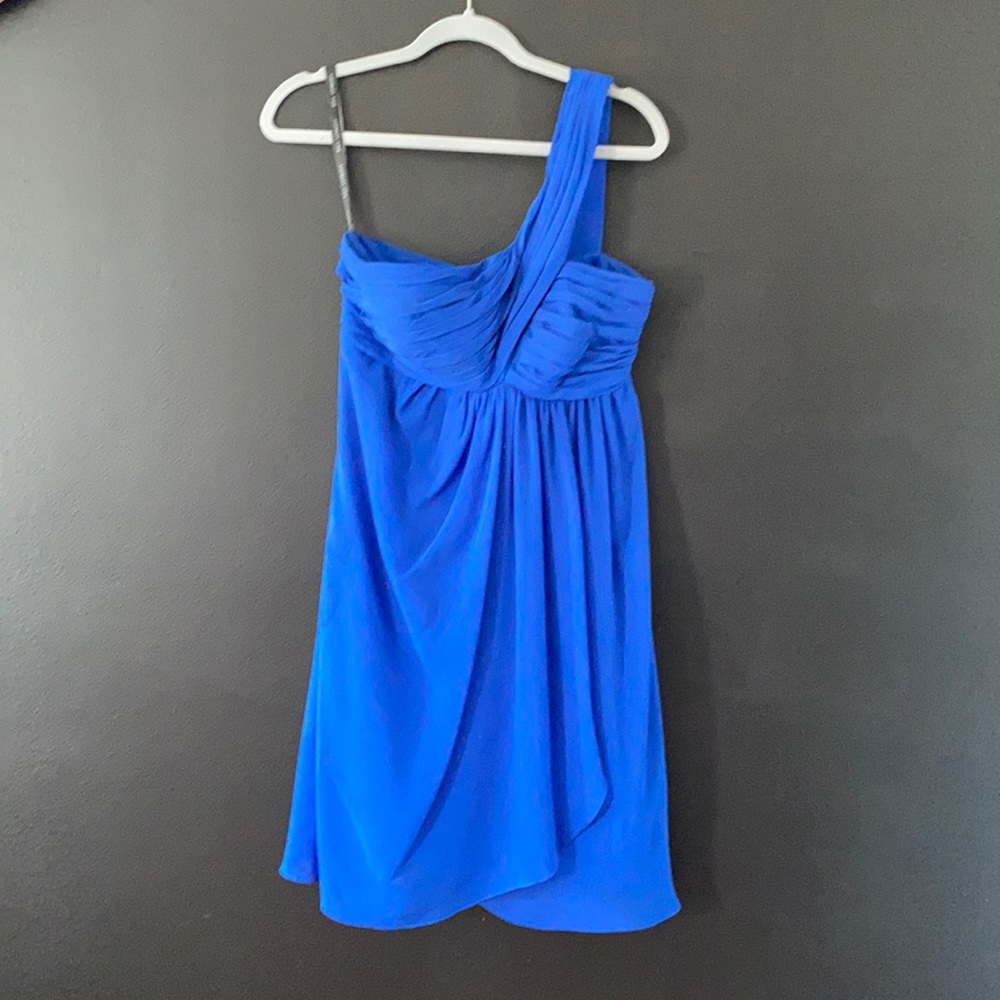 One Shoulder Royal Blue Midi Bridesmaids Dress